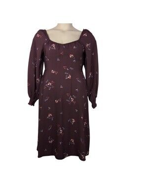a.n.a. Autumn Prairie Elegance Maroon Floral A-Line Dress Size S Puff Sleeves